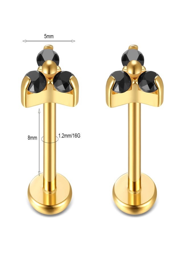 BelezaDosas G23 Titanium Labret Studs 16G Threadless Push-in Press Fit Lip Cluster Tragus Helix Lobe Conch Rook Medusa Cartilage Monroe Earring Push Back Piercing Jewelry (black) - Image 2